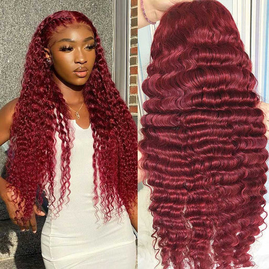  Analyzing image     burgundy-wig-deep-wave-lace-front-wig-lace-closure-wig-curly-99J-hair-transparent-lace-wigs